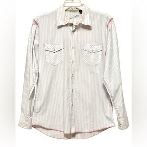 Arnold Zimberg White Pastel Pinstriped Striped Button Down Dress Shirt Men's M